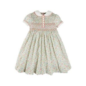 Pepa London Girls Cordelia Floral Hand-Smocked Dress, Pink